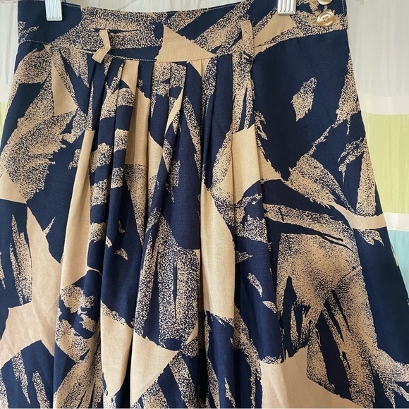 Vintage Hawaiian Skirt Linen Leaf A-Line Full Sz 6P - Picture 8 of 10